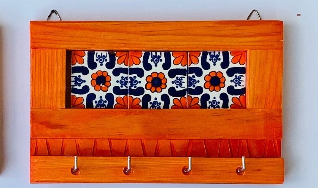 Handmade Talavera Tile Key Holder: Mexican Home Decor Wall Art