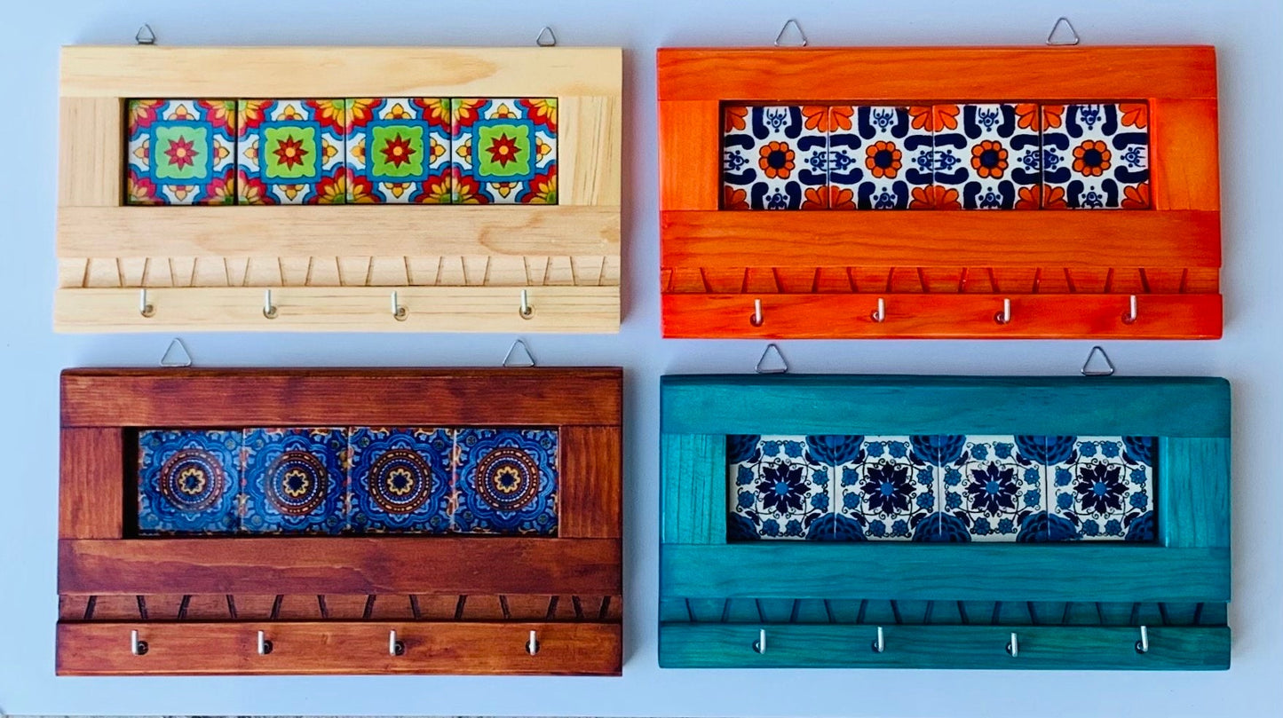 Decorative Key Holder, Key Rack, Key Hanger, Ceramic Tile, Talavera, Handmade, Home Décor