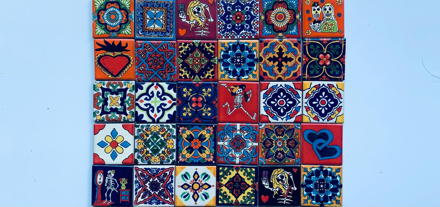 Talavera Tiles, Mexican Tile, Artisanal, Ceramic Tile, Handmade, Hand-Painted, Home Decor, Kitchen Backsplash Tile. Bathroom Tile 2X2 Tile
