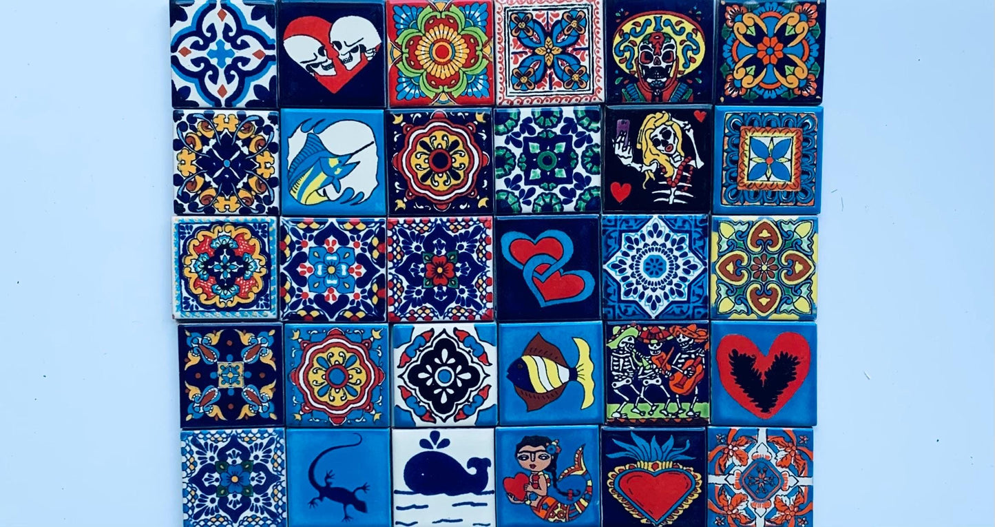 Talavera Tiles, Mexican Tile, Artisanal, Ceramic Tile, Handmade, Hand-Painted, Home Decor, Kitchen Backsplash Tile. Bathroom Tile 2X2 Tile