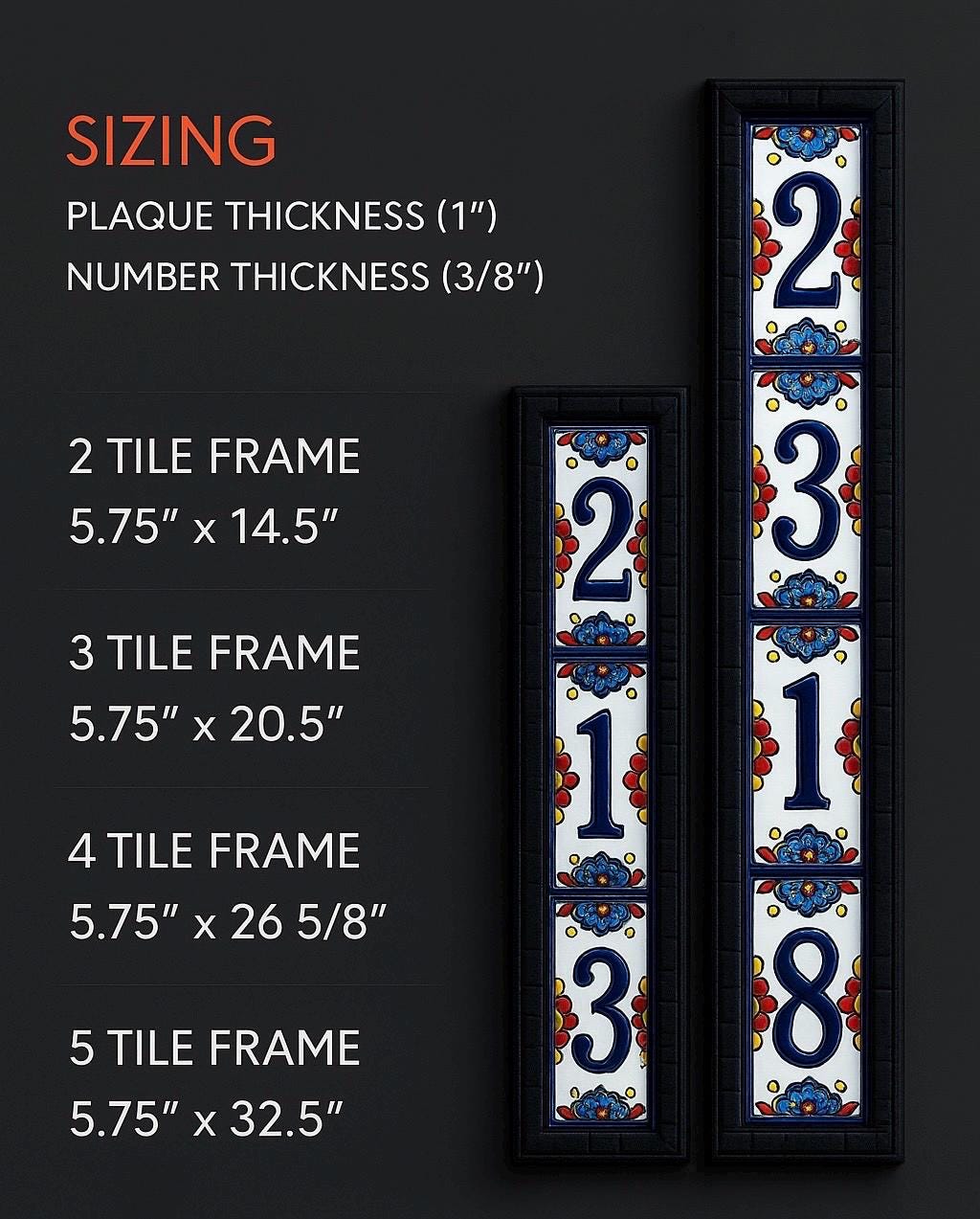 Hand‑Painted Talavera Vertical House Number Frame – Mexican Ceramic Address Sign