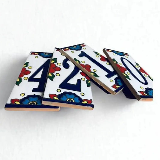 Hand-Painted Talavera House Number Tiles — Mexican Ceramic Address Numbers