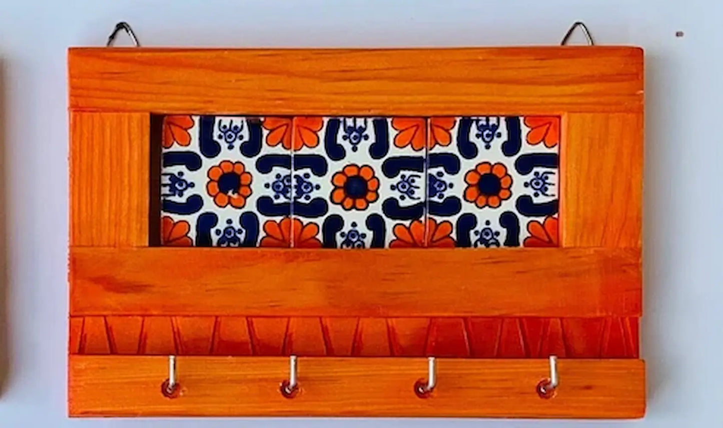 Handmade Talavera Tile Key Holder: Mexican Home Decor Wall Art