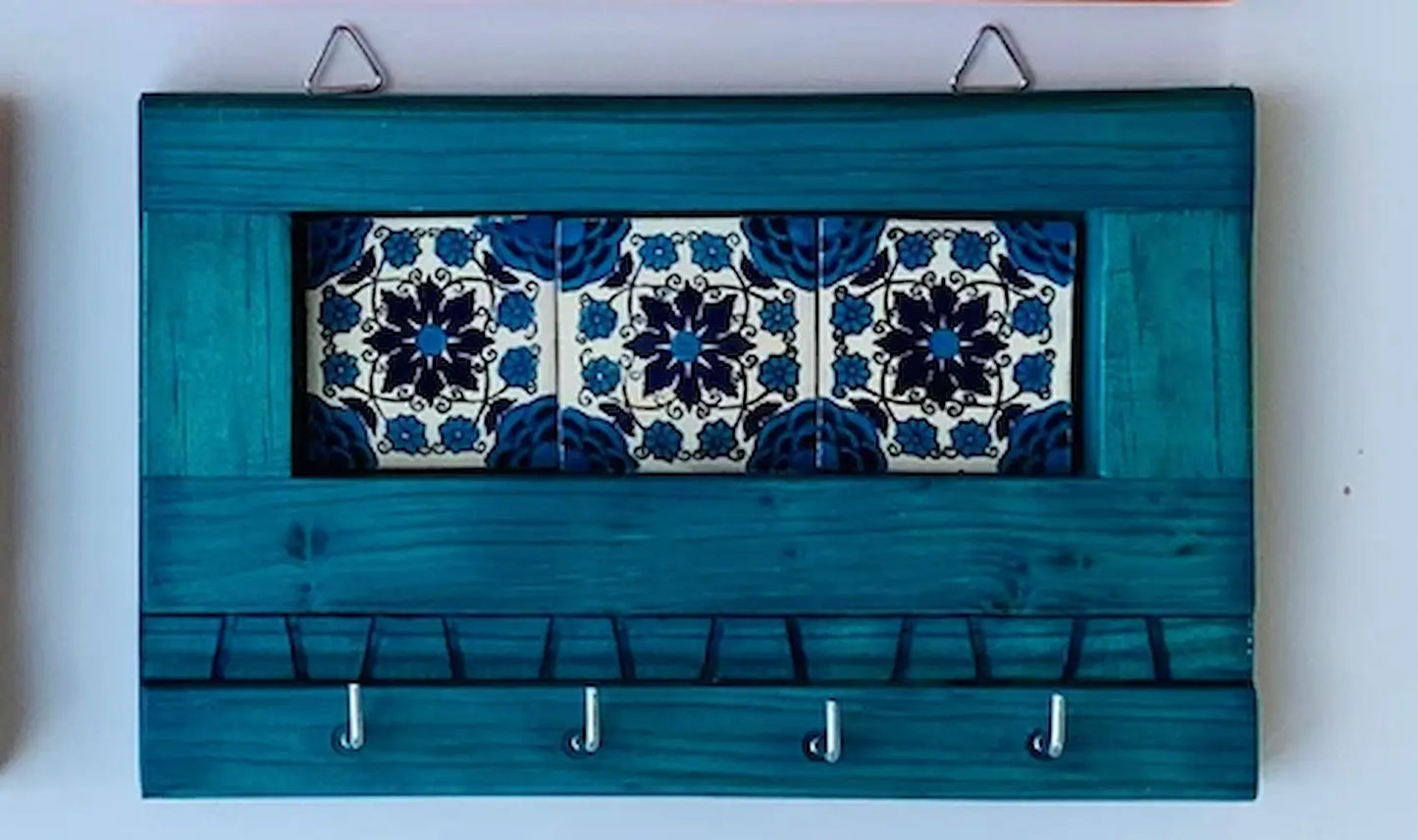 Handmade Talavera Tile Key Holder: Mexican Home Decor Wall Art