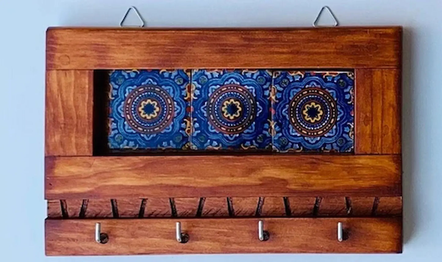 Handmade Talavera Tile Key Holder: Mexican Home Decor Wall Art