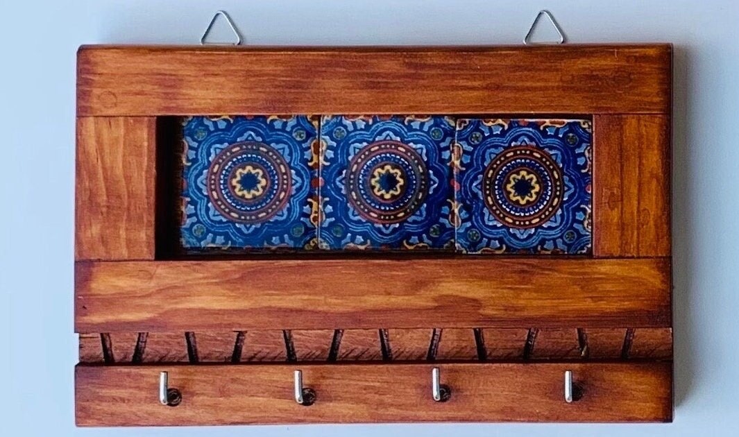 Handmade Talavera Tile Key Holder: Mexican Home Decor Wall Art