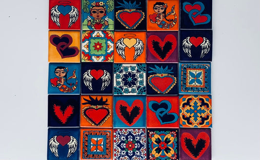 40 Mixed Talavera Tiles, Mexican Tile, Ceramic Tile, Handmade, Hand painted 2X2"