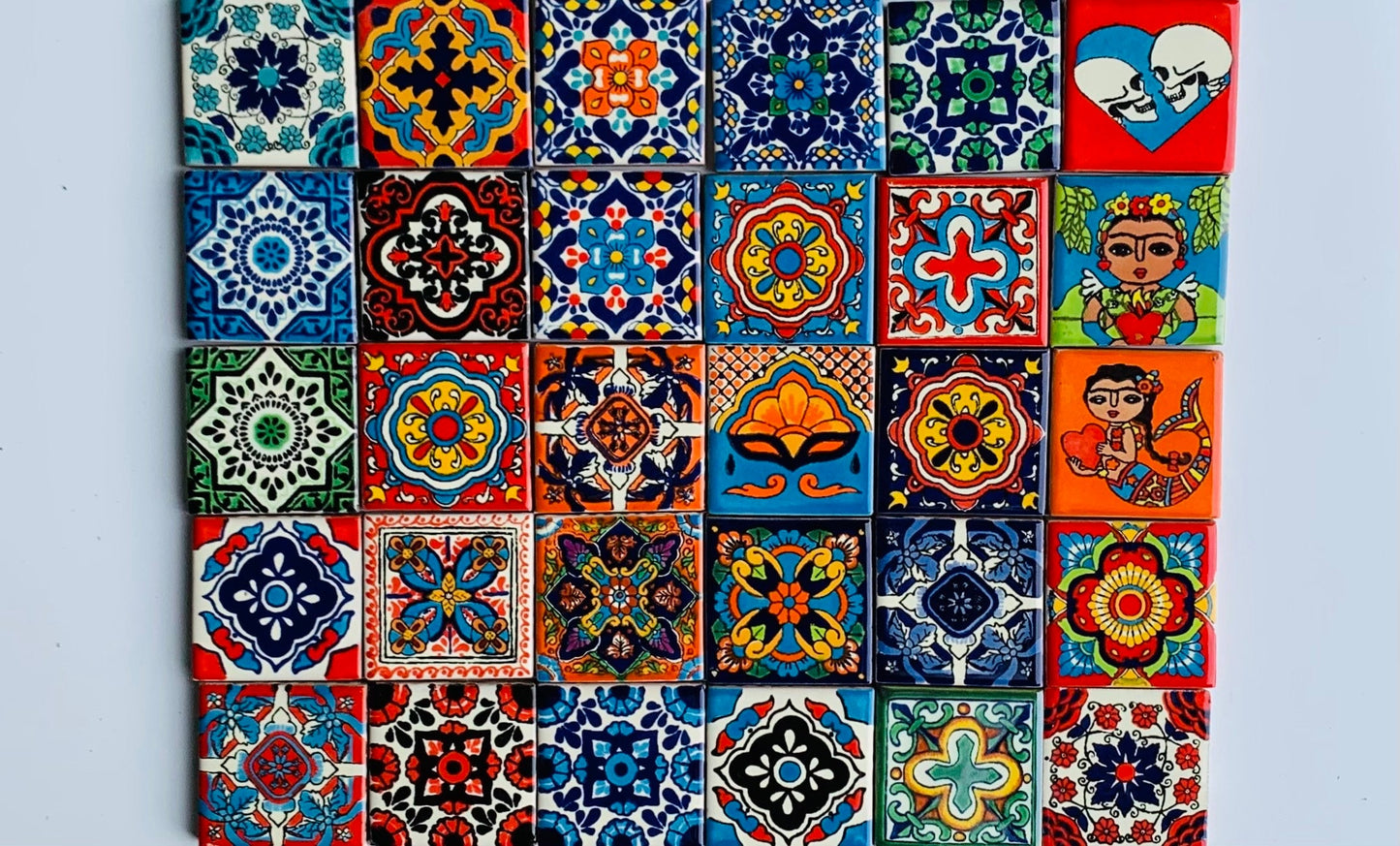 40 Mixed Talavera Tiles, Mexican Tile, Ceramic Tile, Handmade, Hand painted 2X2"