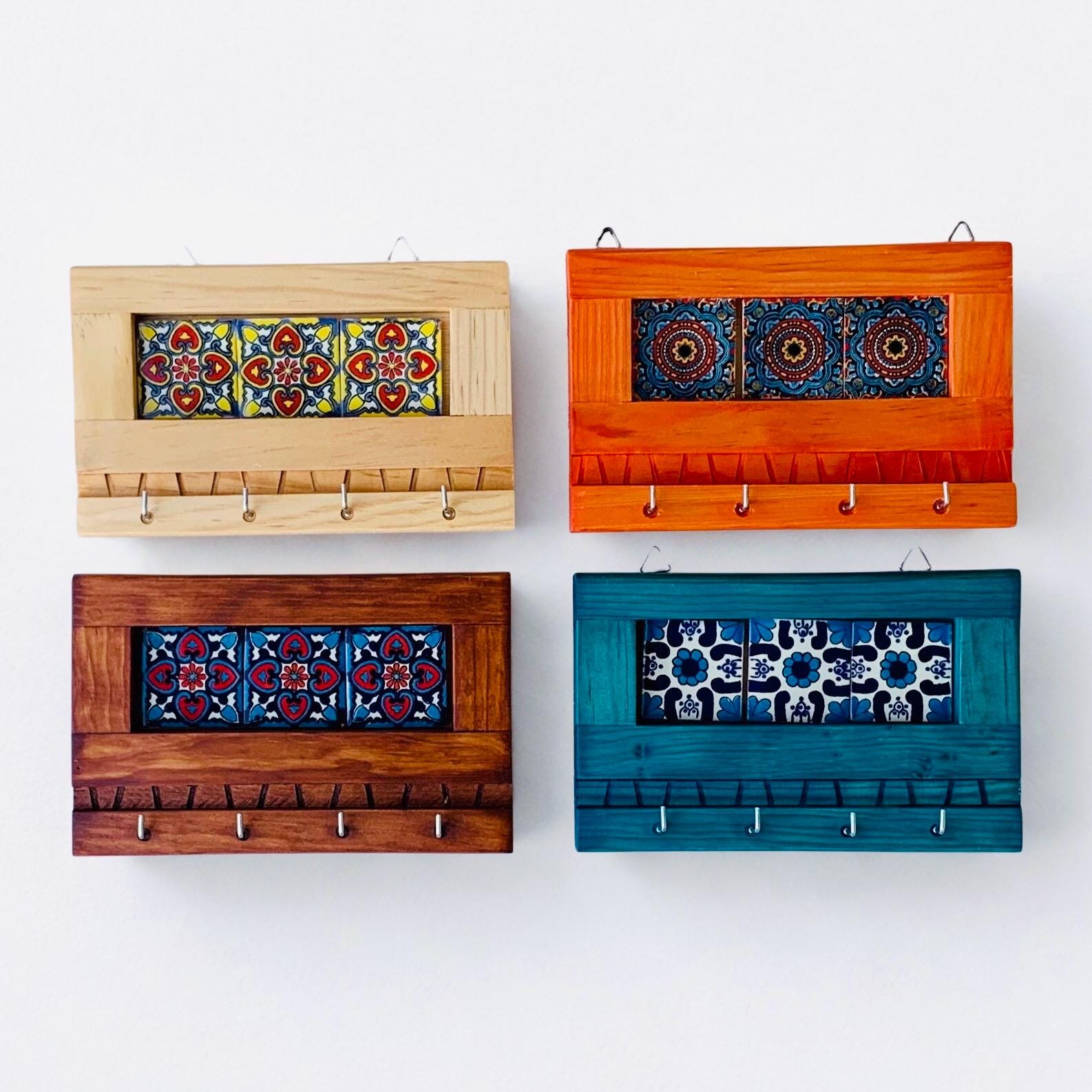 Key Holder For Wall, Key Rack, Key Hanger, Mexican Tile, Ceramic Tile, Talavera, Handmade, Home Decor, Artisanal, Handmade Tile, Wall Art