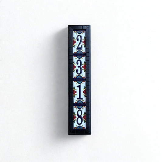Vertical Talavera House Number Sign – Hand-Painted Mexican Tile Address Plaque (2–5 Digits)