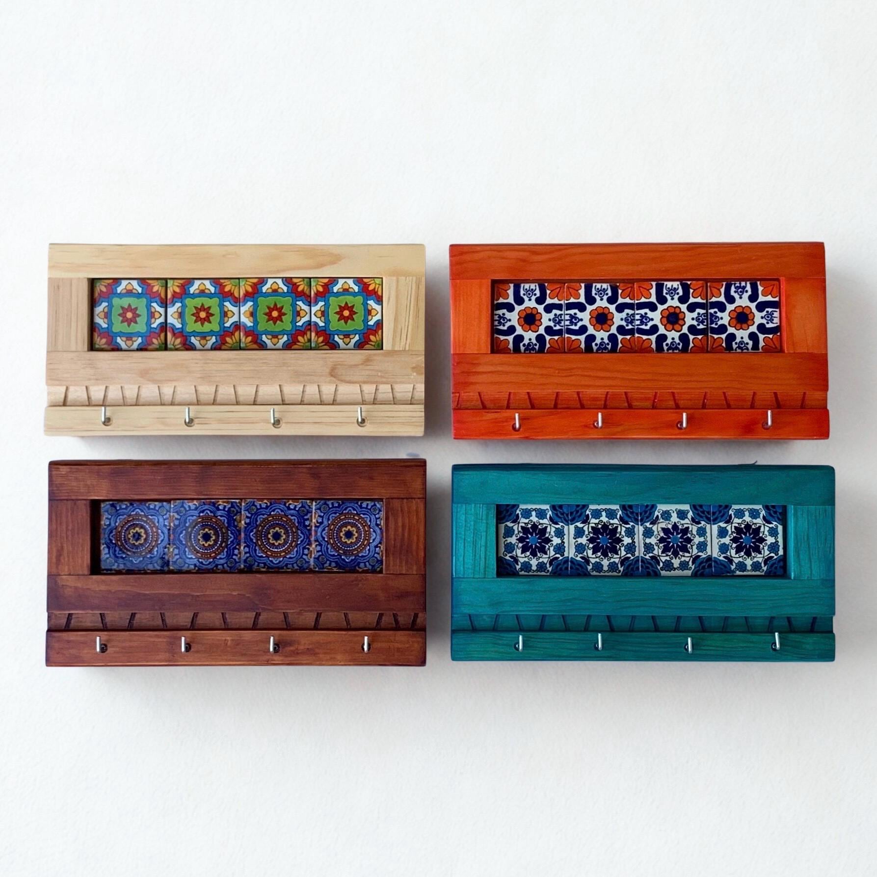 Handmade Talavera Tile Key Holder: Mexican Home Decor Wall Art