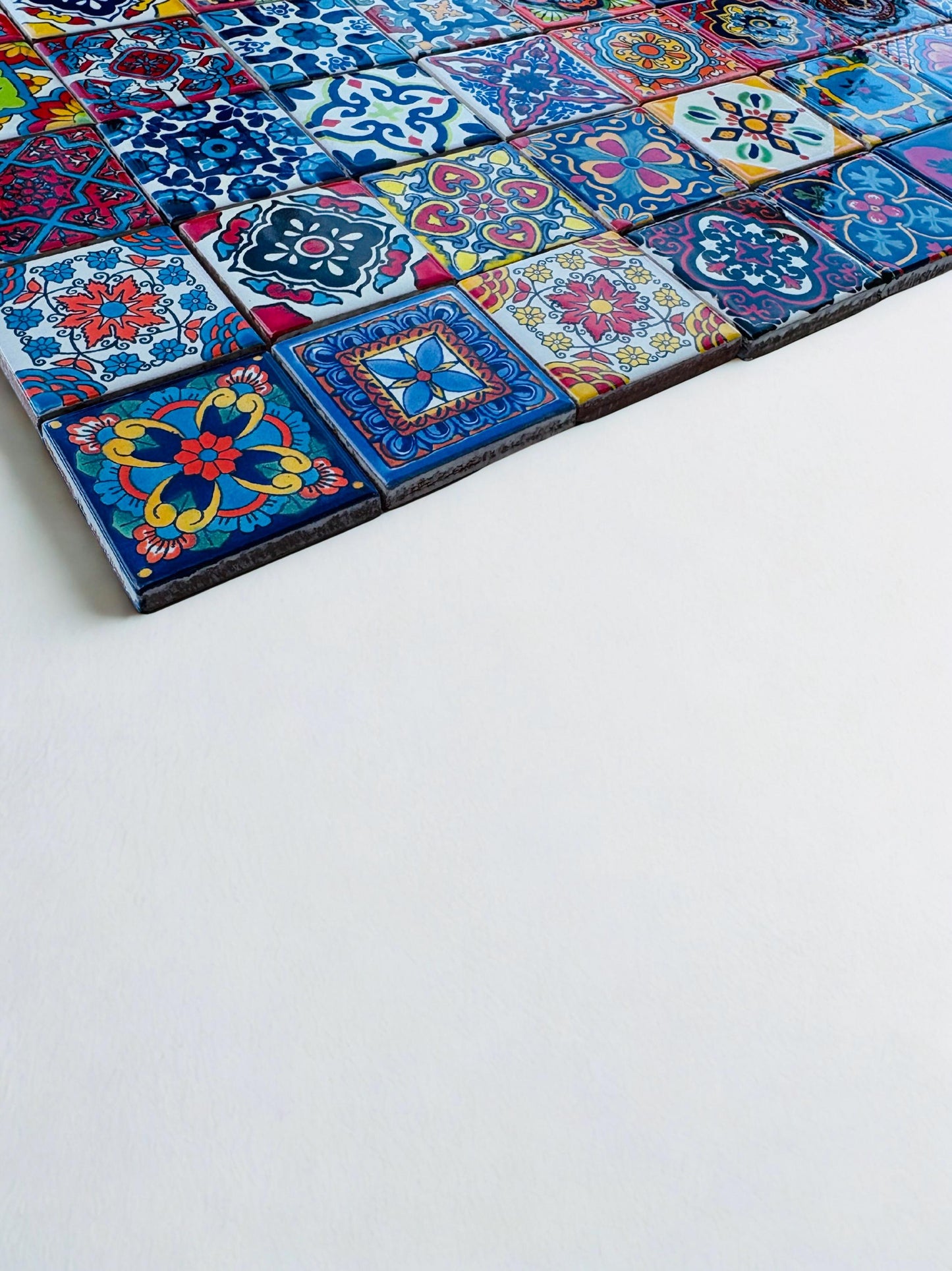 Handmade Talavera ceramic tiles, Mexican decorative tile 2×2, colorful folk art backsplash, mosaic accent, authentic home decor