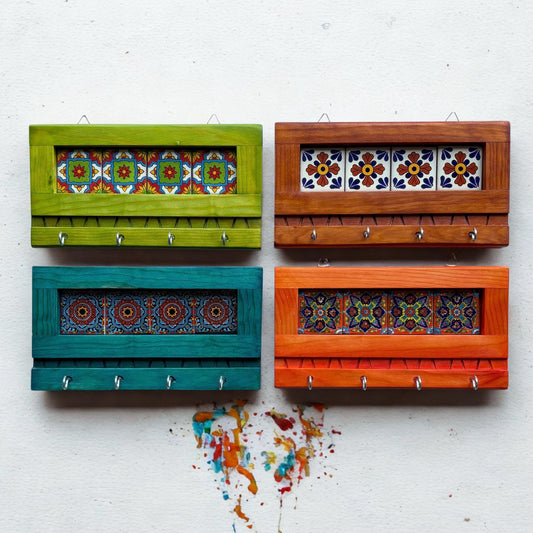 Mexican Talavera Tile Key Holder – Wall Mounted Ceramic Key Rack