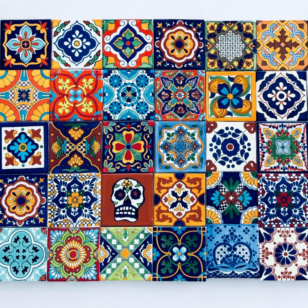Hand-Painted Talavera Ceramic Tiles – 42 Mixed 4x4” Mexican Decorative Tiles