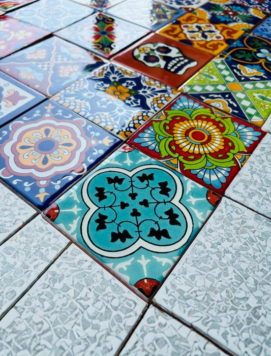 Hand-Painted Talavera Ceramic Tiles – 42 Mixed 4x4” Mexican Decorative Tiles