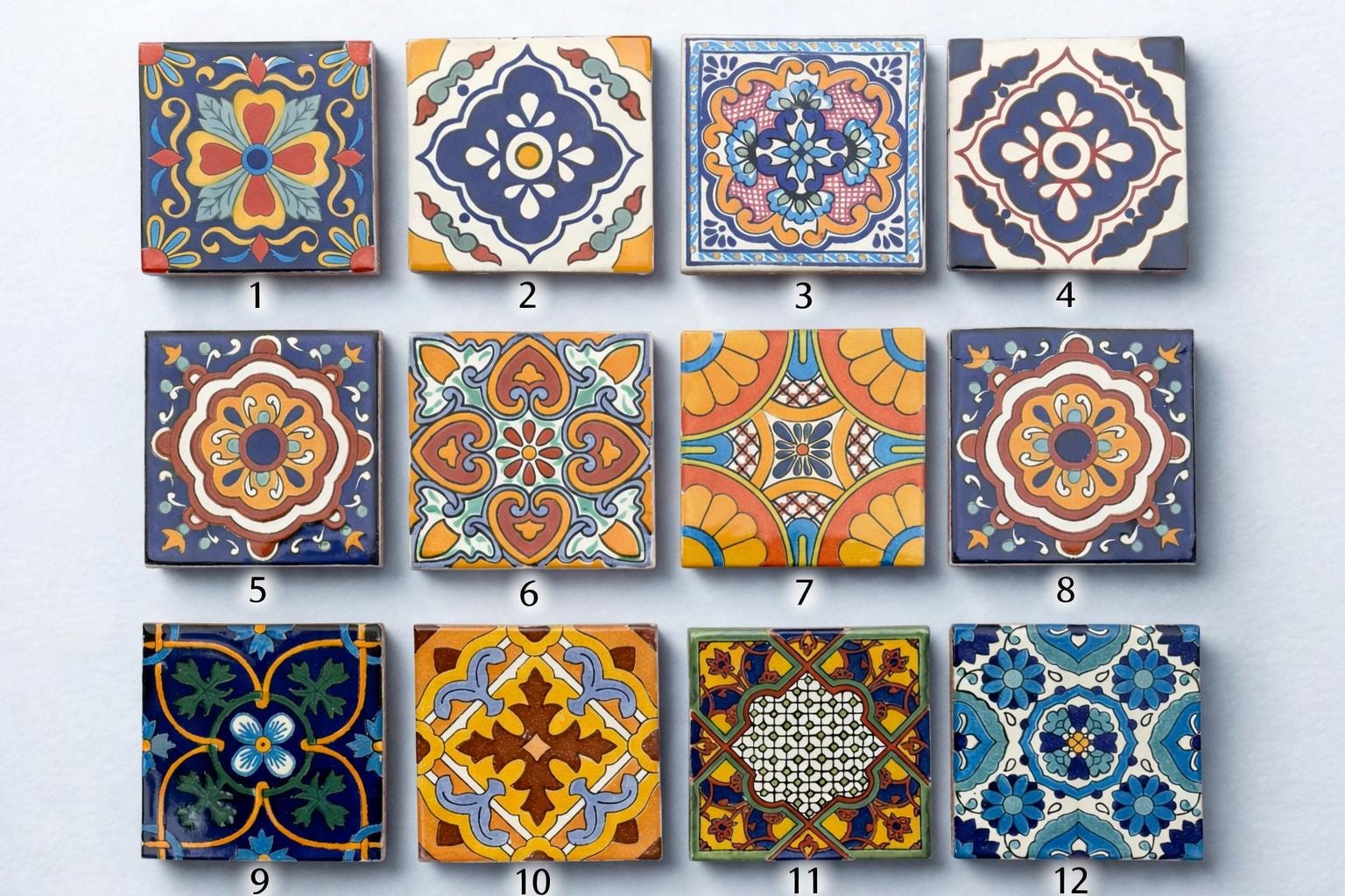 Hand-Painted Talavera Ceramic Tiles – Mexican Decorative Mosaic, 4x4