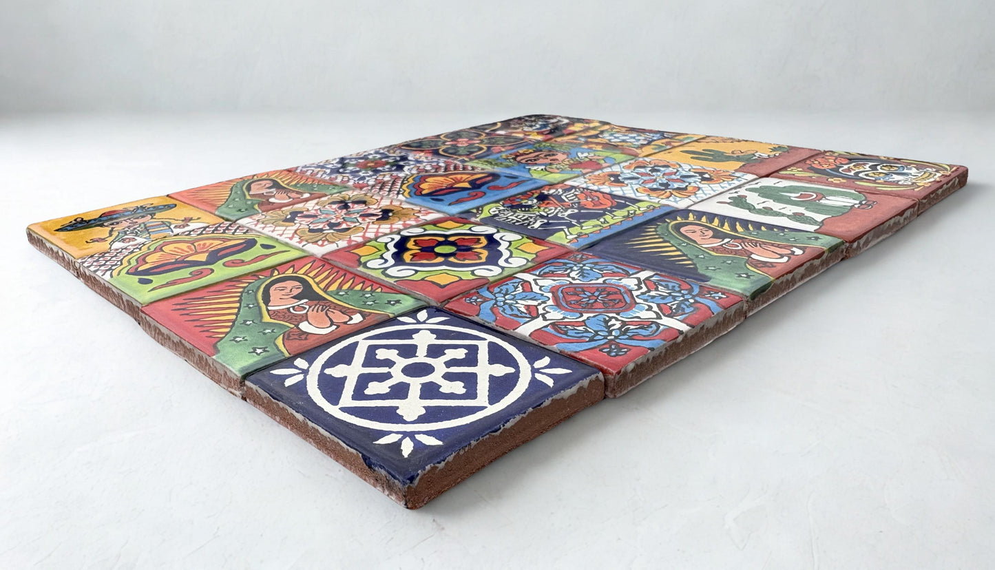 Handmade Talavera Ceramic Tile: Mexican Folk Art Mosaic Accent 2x2