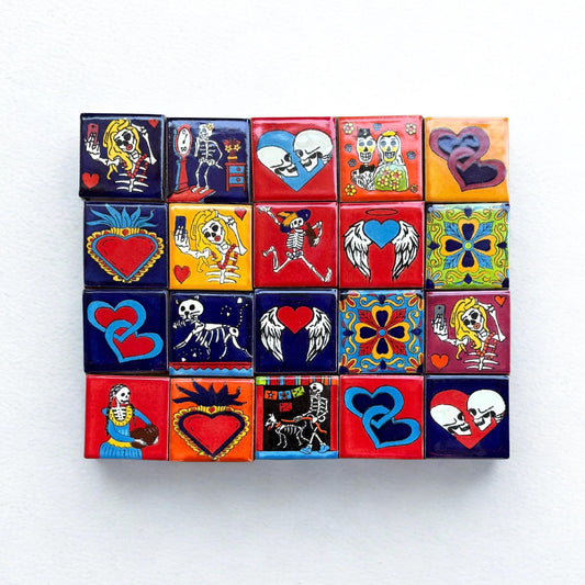 Handmade Talavera Tile 2x2, Mexican Decorative Tile, Day of the Dead Tile, Small Ceramic Tile, Individual Tile, Dia de los Muertos