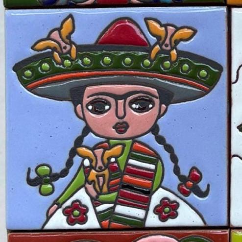 Frida Kahlo Talavera Tile 4x4, Handmade Mexican High Relief Ceramic Tile, Frida Decorative Tile, Dia de los Muertos Decor