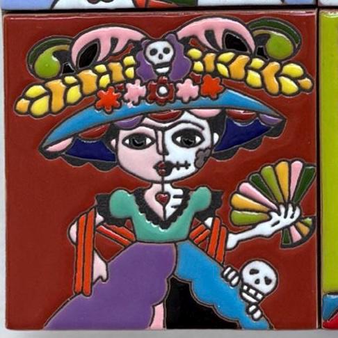 Frida Kahlo Talavera Tile 4x4, Handmade Mexican High Relief Ceramic Tile, Frida Decorative Tile, Dia de los Muertos Decor