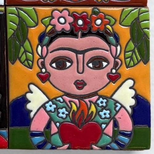 Frida Kahlo Talavera Tile 4x4, Handmade Mexican High Relief Ceramic Tile, Frida Decorative Tile, Dia de los Muertos Decor