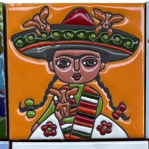 Frida Kahlo Talavera Tile 4x4, Handmade Mexican High Relief Ceramic Tile, Frida Decorative Tile, Dia de los Muertos Decor