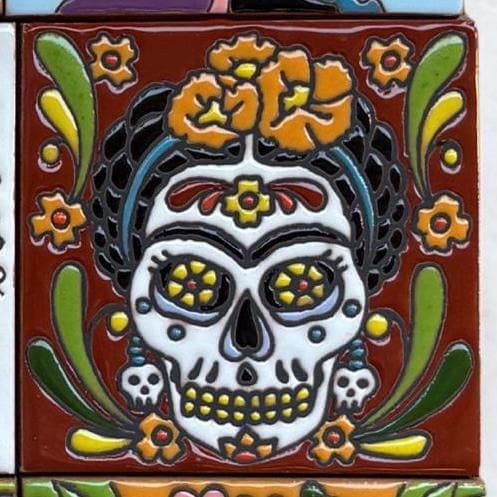 Frida Kahlo Talavera Tile 4x4, Handmade Mexican High Relief Ceramic Tile, Frida Decorative Tile, Dia de los Muertos Decor